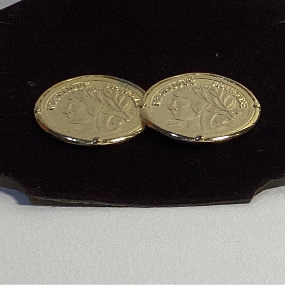 Vintage Faux French Franc Coin Pierced Earrings “Republique Francaise”  1” - Picture 4 of 4